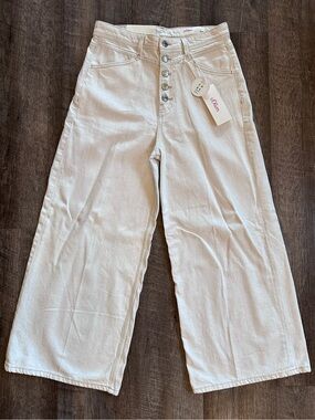 S. Oliver High-Rise Cream Wide-Leg Crop Jeans Organic Cotton Size 6